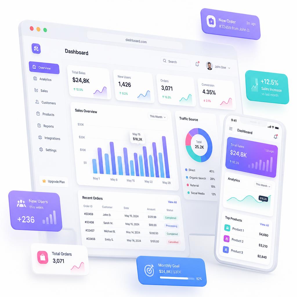 Ilustração de dashboard moderno e interativo